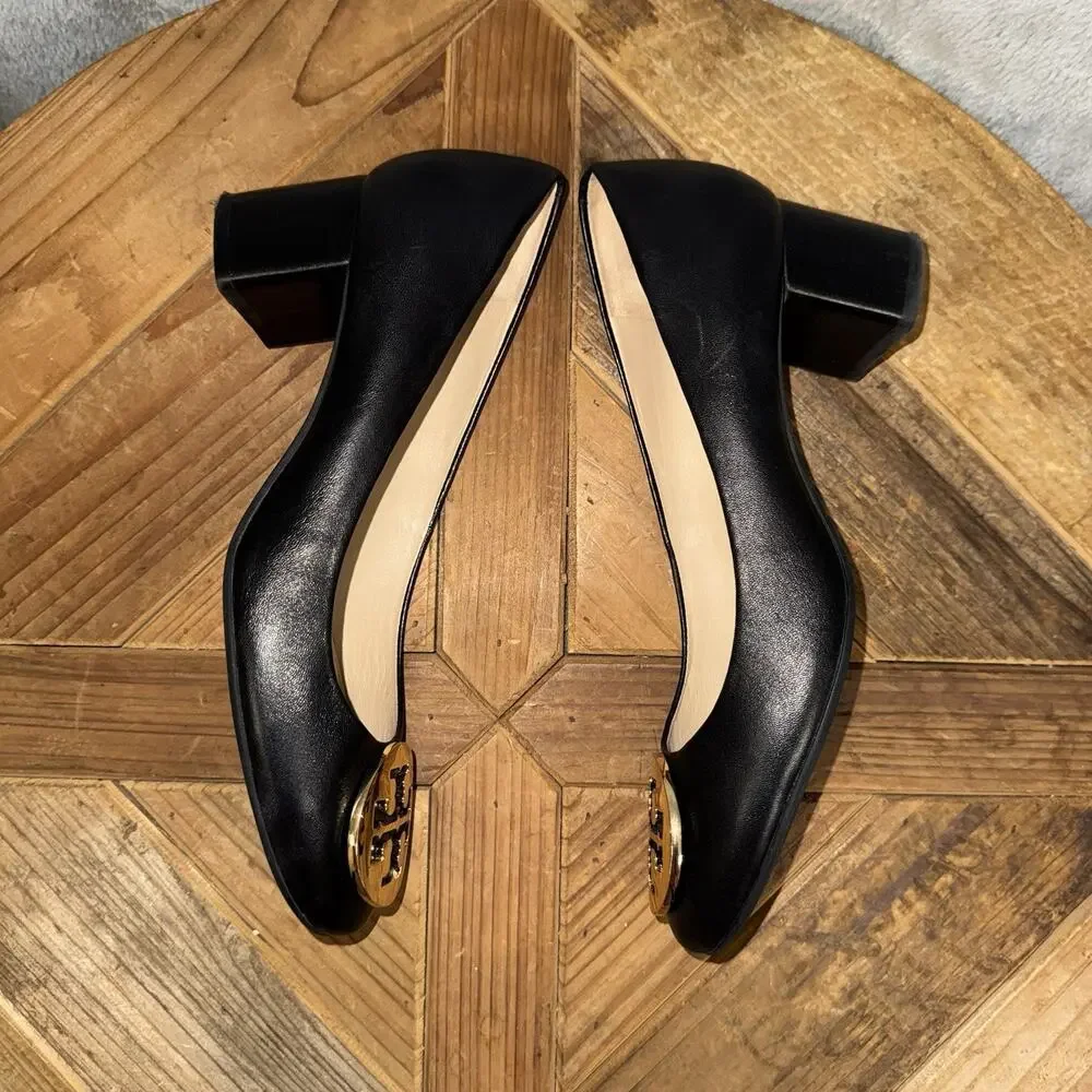 Tory Burch Chelsea 50mm Black Pumps SZ 9.5 Block Heel Clean Girl Professional